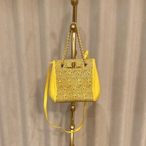 Salvatore Ferragamo Vala Chain Bag laser cut Leather 2way Yellow Gold